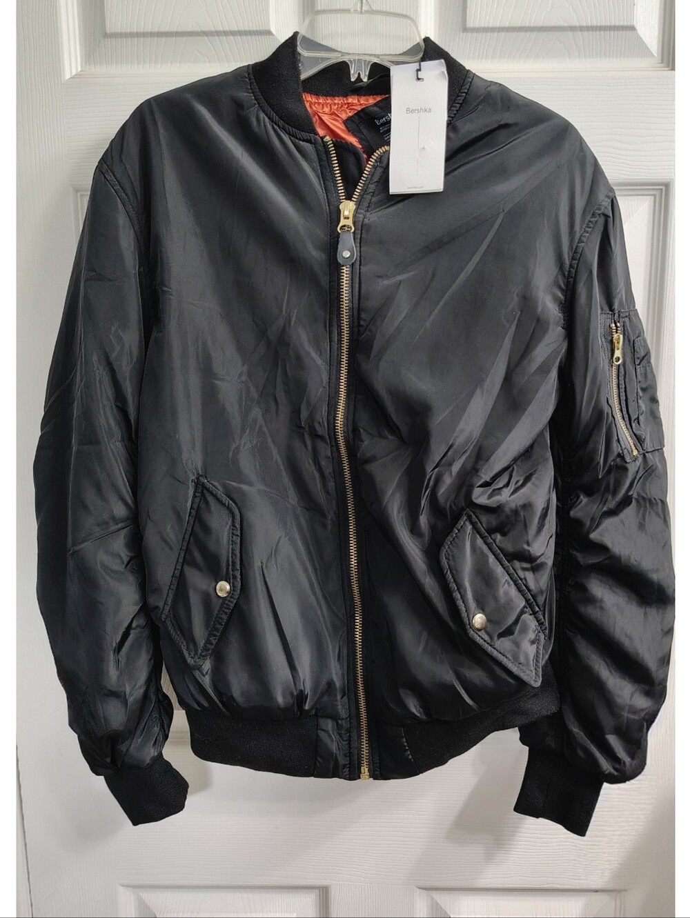 'Bershka' Women's Zippered Black Bomber Jacket ~ Small *NWT*
